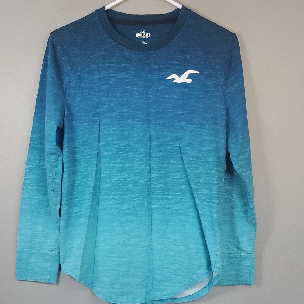 HOLLISTER Mens Xsmall Long Sleeve, Blue ombre Shirt